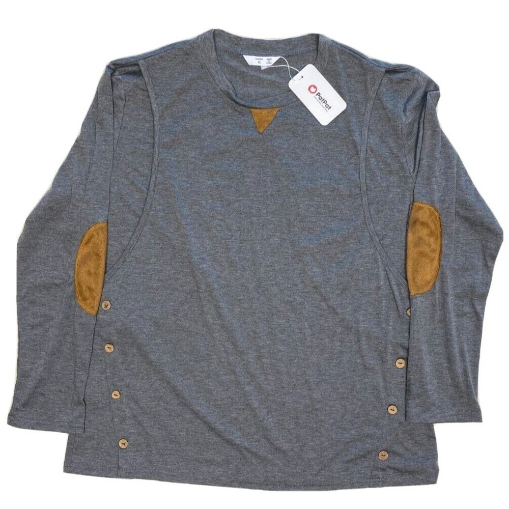 PatPat Maternity Secretive Breastfeeding Gray Top Blouse Shirt XL Elbow Patches